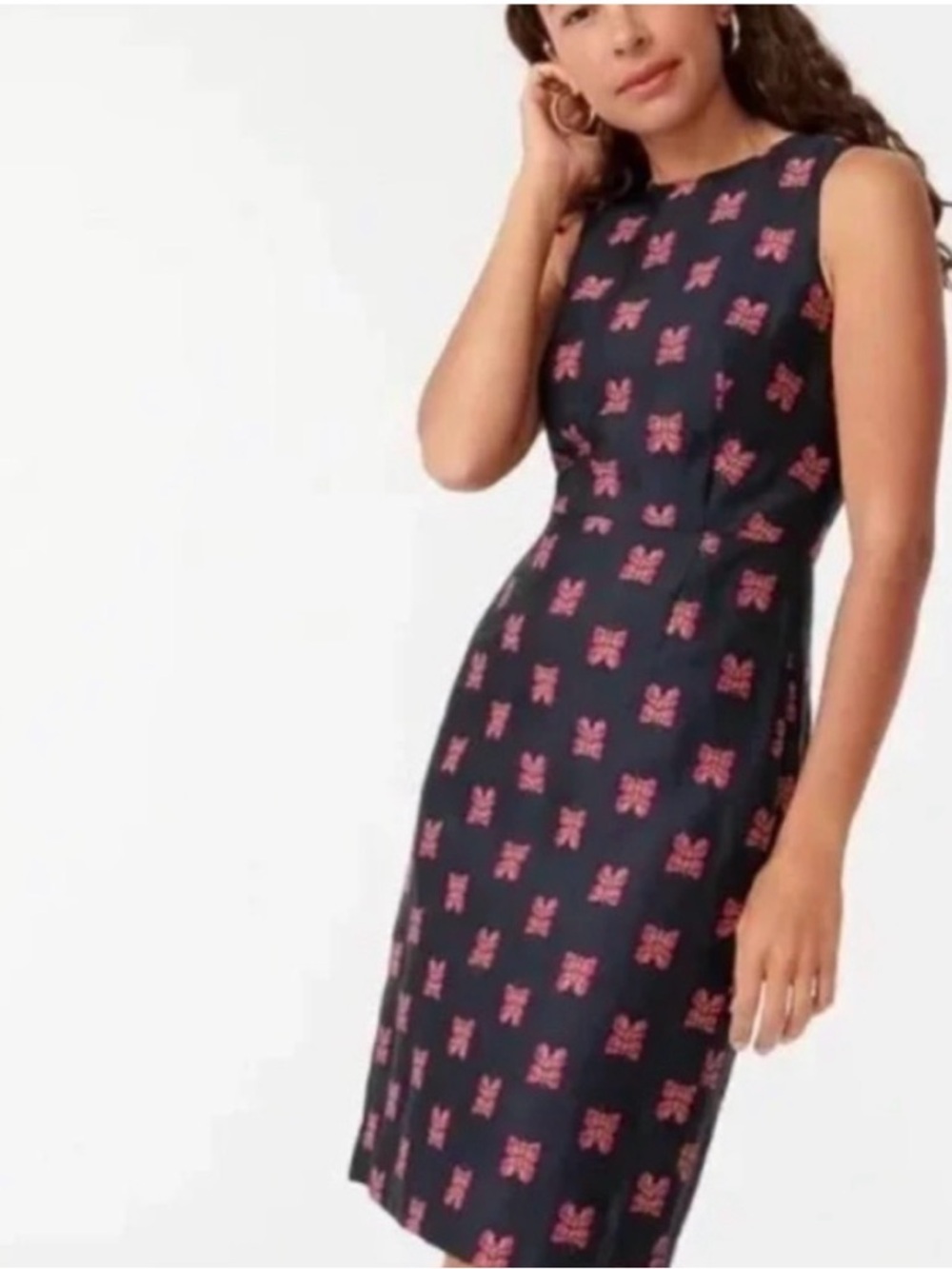 J. Crew Navy Sleeveless Midi Dress with Pink Bow Motif